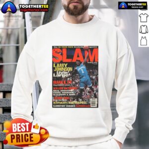 Top Larry Johnson Livin' Larger In Your Face Basketball Magazine Slam sweatshirt featuring bold graphics and vibrant colors.