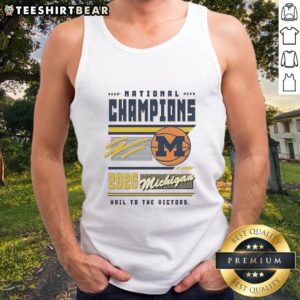 Nice Michigan Wolverines NCAA Men's Basketball National Champions 2026 Hail to the Victors tank top displayed on a hanger.