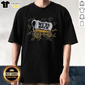 Alt Text: Official Buffalo Hockey Wagon We'Re Back T-Shirt featuring vibrant graphics and team colors, perfect for fans.