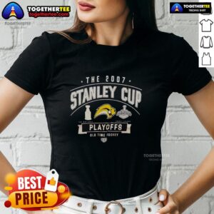 Good Buffalo Sabres Stanley Cup Playoffs 2007 Old Time Hockey Ladies Tee featuring vintage team graphics.