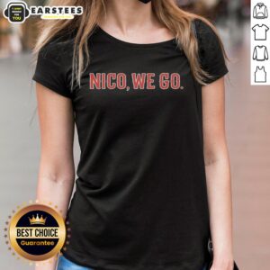 Alt Text: Good Nico We Go Nico Hoerner Chicago Cubs Baseball Ladies Tee featuring stylish design for female fans.