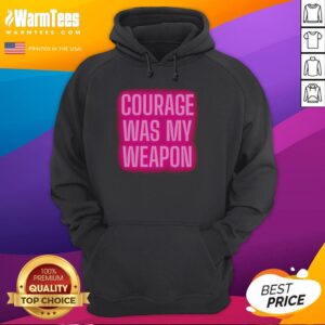 Good Courage Was My Weapon neon hoodie displayed on a hanger, showcasing vibrant colors and bold text design.