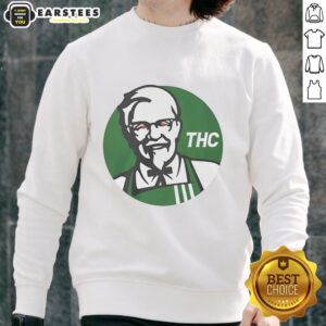 Alt Text: Funny Awesome KFC X THC logo sweatshirt featuring a humorous design for cannabis and fast food enthusiasts.