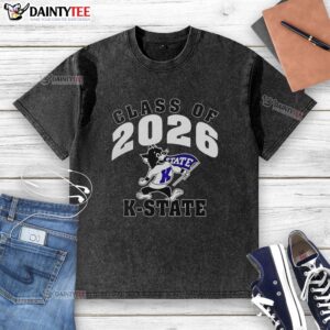 Premium NCAA K-State Wildcats Class of 2026 washed t-shirt in purple, perfect for proud fans and graduates.