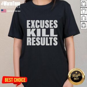 Good Excuses Kill Results Ladies Tee in vibrant colors, perfect for motivating women to stay active and achieve fitness goals.