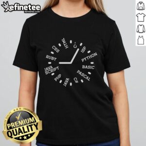 Alt Text: Official Programmer Clock Ladies Tee featuring a stylish design for women who love coding and technology.