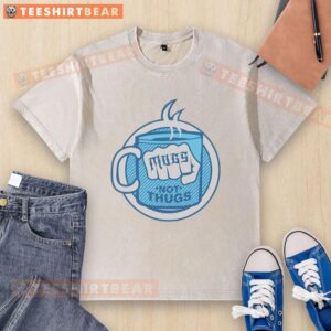 Funny Mugs Not Thugs washed t-shirt featuring playful typography and a casual style perfect for humor lovers.