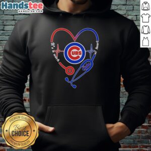 Alt Text: Chicago Cubs heart and soul hoodie featuring a stethoscope and heartbeat design, perfect for fans and healthcare workers.