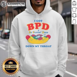 Awesome 'I Got BPD' hoodie design featuring a playful graphic of a dog, perfect for humor and mental health awareness.