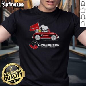 Original Snoopy and Woodstock Driver Car Crusaders T-Shirt featuring colorful graphic design of beloved characters.