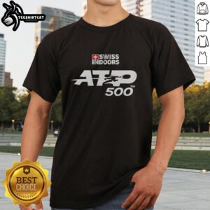 Awesome Swiss Indoors Basel ATP 500 T-Shirt featuring vibrant graphics and event branding, perfect for tennis fans.
