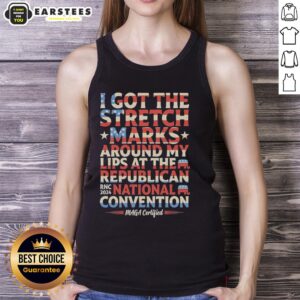 Person wearing a MAGA tank top with stretch marks around lips at the Republican National Convention RNC 2024.