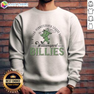 Alt Text: Awesome Williamsport Billies sweatshirt featuring the New York Pennsylvania League baseball mascot design.