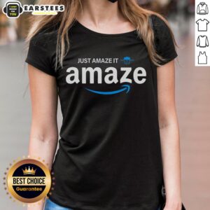 Funny Just Amaze It Amaze Amazon Logo Ladies Tee featuring a playful design for casual wear.