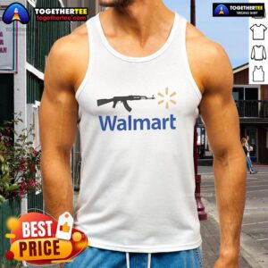 Top AK-47 Walmart parody logo tank top featuring a humorous design for gun enthusiasts and fashion lovers.