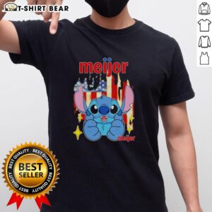 Alt Text: Pretty Stitch Like Meijer USA Flag T-Shirt featuring vibrant colors and a stylish design for patriotic fashion.