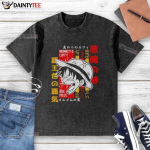 Alt Text: Original Monkey D. Luffy One Piece anime graphic washed T-shirt featuring vibrant design and comfortable fit.