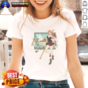 Alt Text: Original Nami One Piece Cat Burglar Anime Ladies Tee featuring vibrant graphic design of Nami in stylish attire.