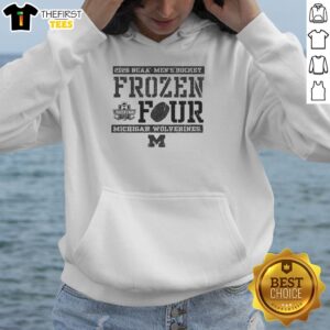 Top Michigan Wolverines 2026 NCAA Men's Hockey Frozen Four Bound Hoodie featuring team colors and logo.