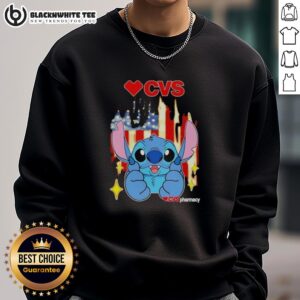 Pretty stitch-like CVS Pharmacy USA flag sweatshirt showcasing vibrant colors and unique design for patriotic fashion.