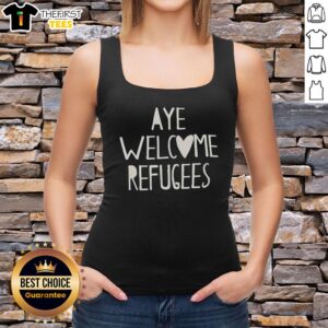Premium Aye Welcome Refugees Tank Top featuring a bold graphic design, perfect for expressing support and solidarity.