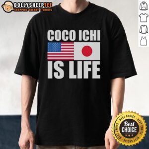 Official Coco Ichi Is Life T-Shirt featuring American and Japan flags, perfect for fans of both cultures.