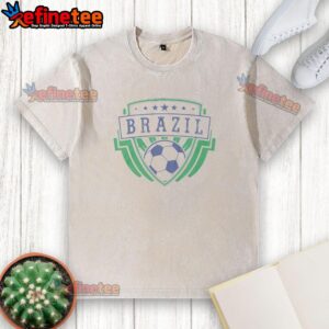 Original Brazil Emblem Badge on a washed t-shirt, perfect for World Cup football fans and casual wear.