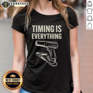 Funny ladies tee featuring 'Awesome Timing is Everything' text, perfect for casual wear and making a statement.