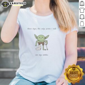 Hot Goblin tee featuring a playful design: 'The Only Joints I Roll Are My Ankles' for ladies, perfect for casual wear.