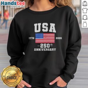 Patriotic 4th of July sweatshirt featuring the USA flag for the 250th anniversary celebration.