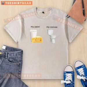 Awesome My Paint My Canvas meme design on a washed t-shirt, showcasing vibrant colors and artistic flair.