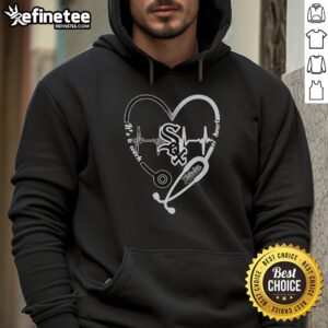 Pretty Chicago White Sox hoodie featuring a heart-shaped stethoscope and heartbeat design, perfect for fans and healthcare workers.