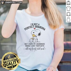 Cute ladies tee featuring Snoopy with the saying about love for grandkids, perfect for grandmothers.