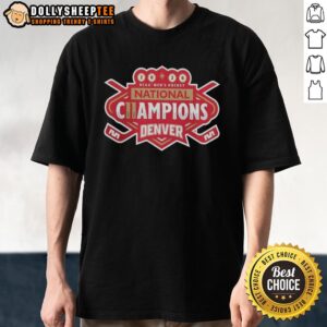 Alt Text: Hot Denver Pioneers 2026 NCAA Frozen Four Men's Ice Hockey National Champions T-Shirt design featuring team colors.