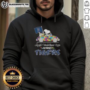 Good Detroit Tigers X Snoopy and Woodstock driving car hoodie design, celebrating acceptance and love for fans.