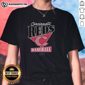 Official Cincinnati Reds Baseball Logo 2026 on a stylish ladies tee, perfect for fans and casual wear.