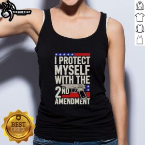 Pretty I Protect Myself with the 2nd Amendment tank top, showcasing a stylish design promoting gun rights and personal safety.