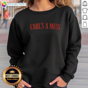 Cozy Top Carls A Mess summer house sweatshirt displayed on a wooden chair, perfect for casual summer outings.