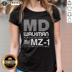 Alt Text: Hot Minidisc Sony MD Walkman MZ-1 Ladies Tee featuring retro design and vibrant colors, perfect for music lovers.