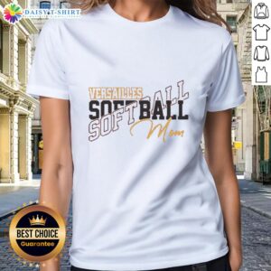 Pretty Versailles Softball Mom ladies tee in vibrant colors, perfect for proud softball moms showing team spirit.