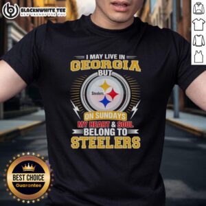 Good Pittsburgh Steelers t-shirt: 'I May Live In Georgia But My Heart Belongs To Steelers' - perfect for game day.