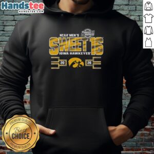 Alt Text: Stylish Nice Iowa Hawkeyes NCAA Men's March Madness Sweet 16 2026 hoodie in black with team logo and vibrant colors.