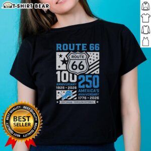 Original Detroit Lions Route 66 Centennial 100th Anniversary ladies tee celebrating 250th America anniversary.