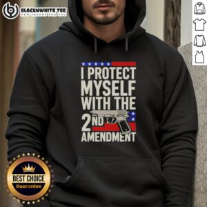 Alt Text: Premium I Protect Myself With The 2nd Amendment Hoodie in black, showcasing a bold statement on gun rights.