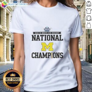 2026 Michigan Wolverines Men's Ice Hockey Frozen Four Champions ladies tee showcasing team pride and victory.