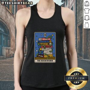 Top The Bookworm Tarot Tank Top featuring a stylish tarot card design for book lovers and tarot enthusiasts.