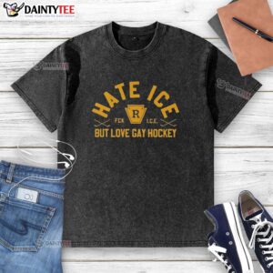 Good Hate Ice But Love Gay Hockey washed t-shirt featuring a vibrant design celebrating LGBTQ+ hockey culture.