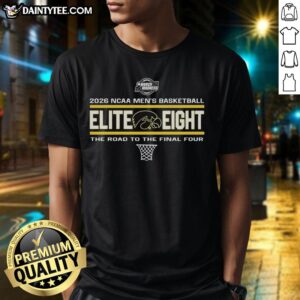 Iowa Hawkeyes 2026 NCAA Men's Basketball Elite Eight T-Shirt showcasing team pride and the journey to the Final Four.