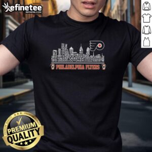 Premium Philadelphia Flyers X Skyline City Name Player T-Shirt featuring vibrant team colors and stylish design.