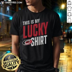 Hot Carolina Hurricanes This Is My Lucky T-Shirt featuring vibrant team colors and logo, perfect for game day support.